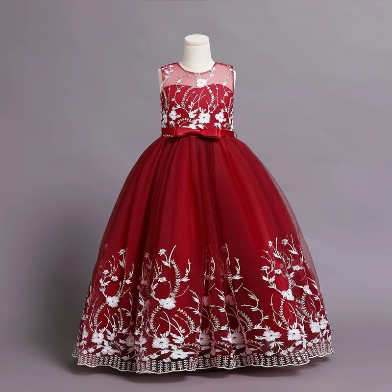 Платье для девочек новинка 2022 плиссированная сетчатая юбка с вышитыми