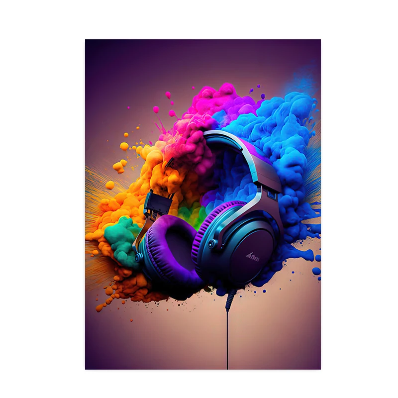 

Печать на холсте WJWANG "Уличный поп-арт, забавные животные, обезьяны в наушниках"