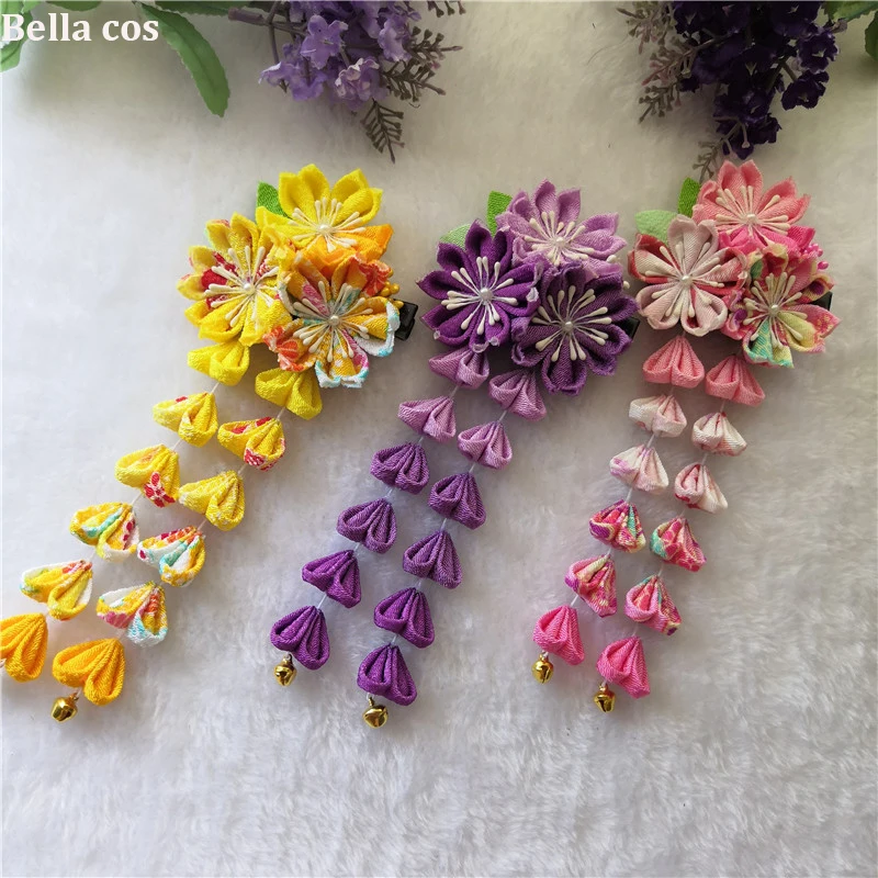 

Custom color DIY Japanese kimono Sakura hair accessories wedding flower decoration hairwear headwear hairpin for girls women