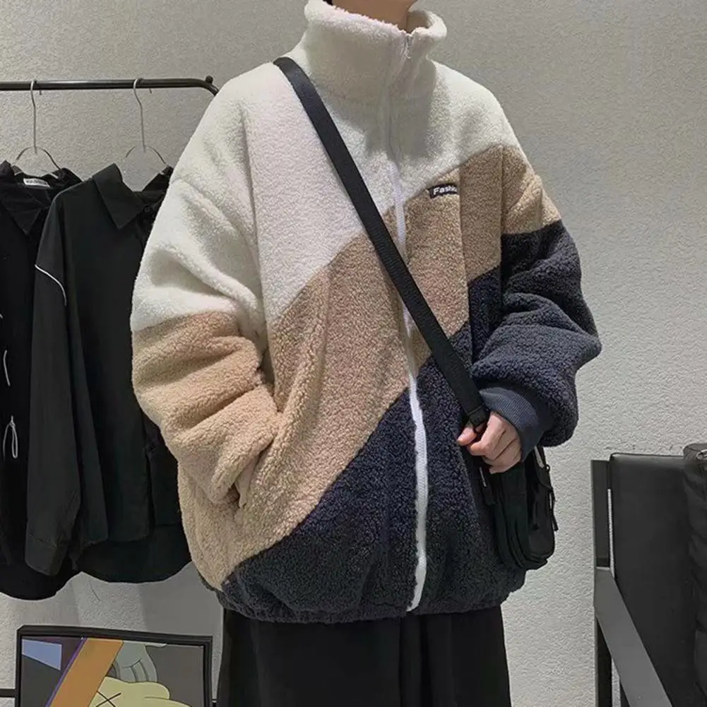 Верхняя одежда из искусственного шерпа мужская лоскутная цветная