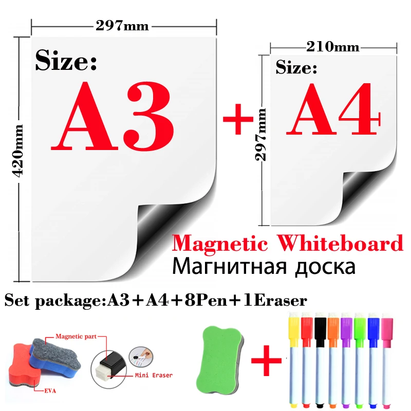 

A3+A4 Size Magnetic Whiteboard Fridge Stickers Calendar Board Dry Erase White Board Message Board Schedules Memorandum