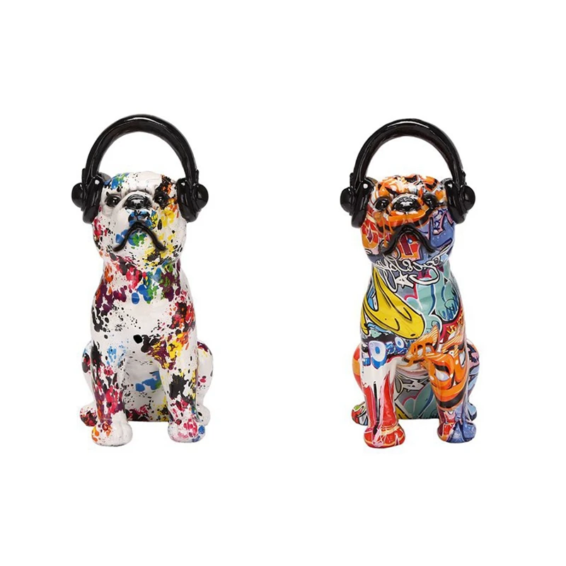 

Bulldog Limitation Color Printing Graffiti Headphones Crafts Resin Home Decor Dazzling