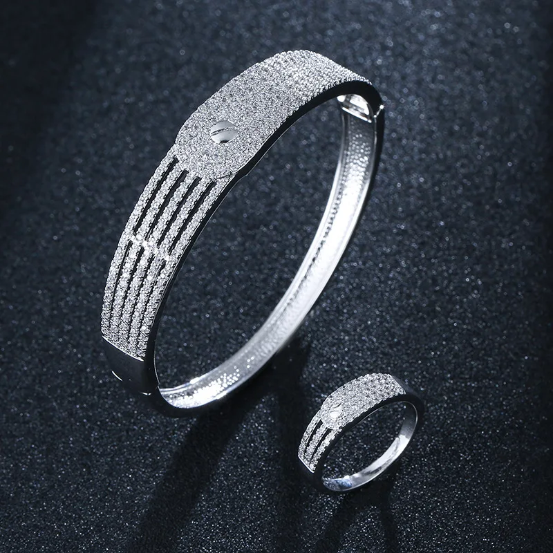 

MS 2PCS Bracelet Ring Bolt Set With AAA Zircon Master Vice Ring Exquisite Fashion Gift Party Daily Wear Jewelry