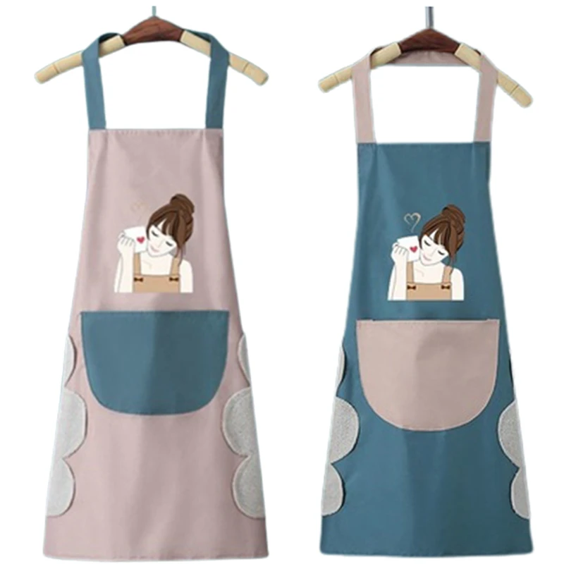 

Kitchen Wipeable Waterproof Oil-Proof Cartoon Cute Girl Kitchen Nail Shop Apron For Women Baking Accessories