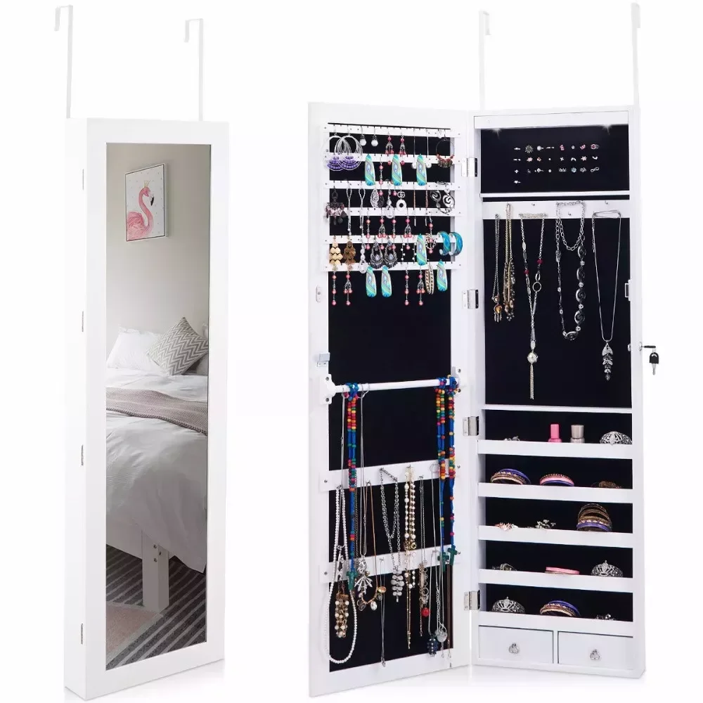 

Giantex Wall Door Mounted Mirror Jewelry Cabinet Lockable Armoire Organizer w/ LED Light Home Furniture JV10083