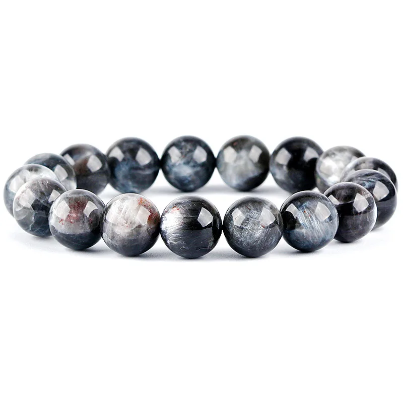 Натуральный черный солнечный камень браслет из лунного камня вспышка круглые