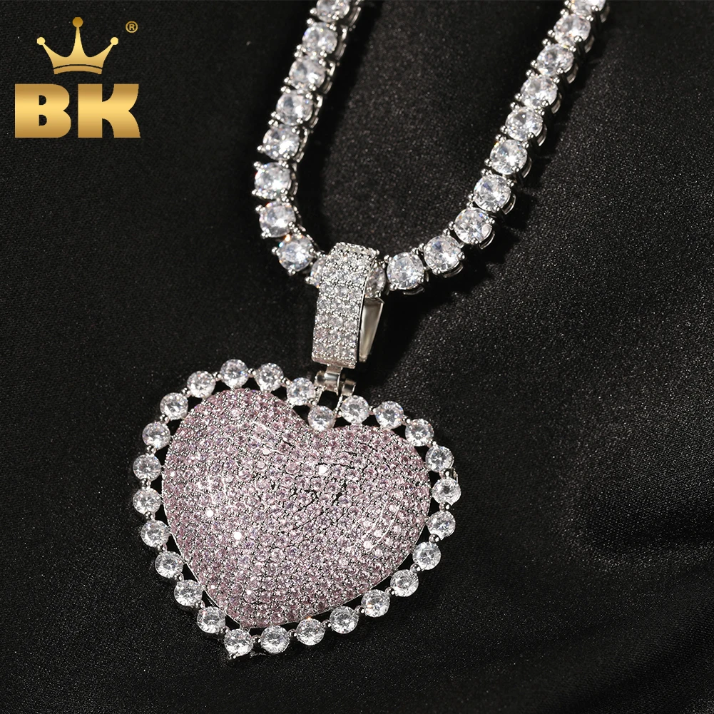 

THE BLING KING Heart Pendent Choker Full Iced Out Red Zirconia Charm Tennis Chain Necklace For Women Fashion Hiphop Jewelry