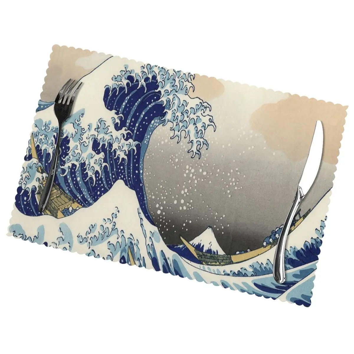 

Japanese Style Sea Wave Non-Slip Insulation Place Mats for Kitchen Dining Table Washable Placemats Bowl Coaster Cup Mat Set of 6