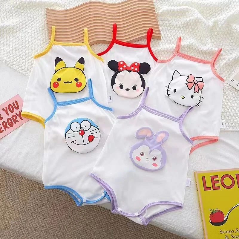 

New Baby Toddler Summer New Cute Cartoon StellaLou Mickey Pikachu Comfortable Suspender Triangle Hardy Baby One-piece Fart Coat
