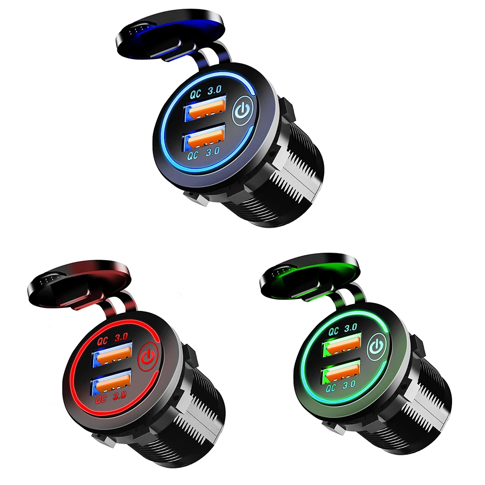 Портативная зарядка для автомобиля Powstation USB Cigar Car Charger Quick Charge 3.0 Dual USB Socket 24V Fast Touch Switch Electronic Lighter on.