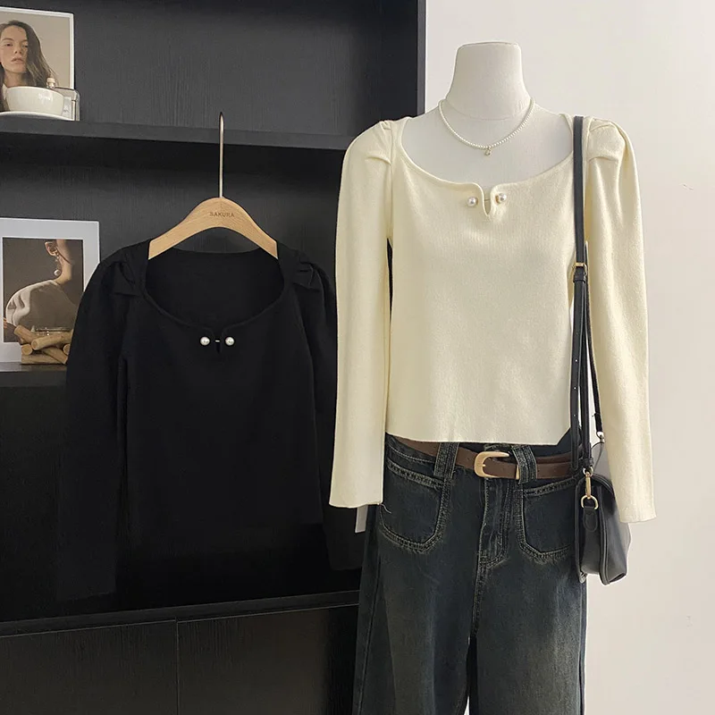 Женский жилет с квадратным воротником и открытой шеей длинным рукавом