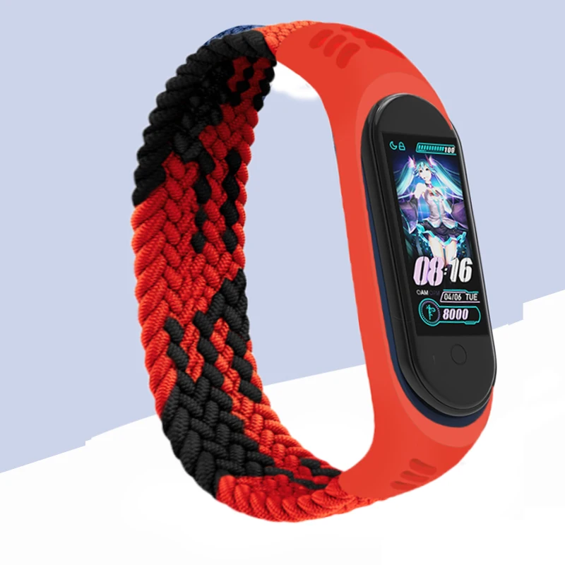 Ремешок нейлоновый для xiaomi Mi band 6 браслет наручных часов с соло-петлей смарт-часов
