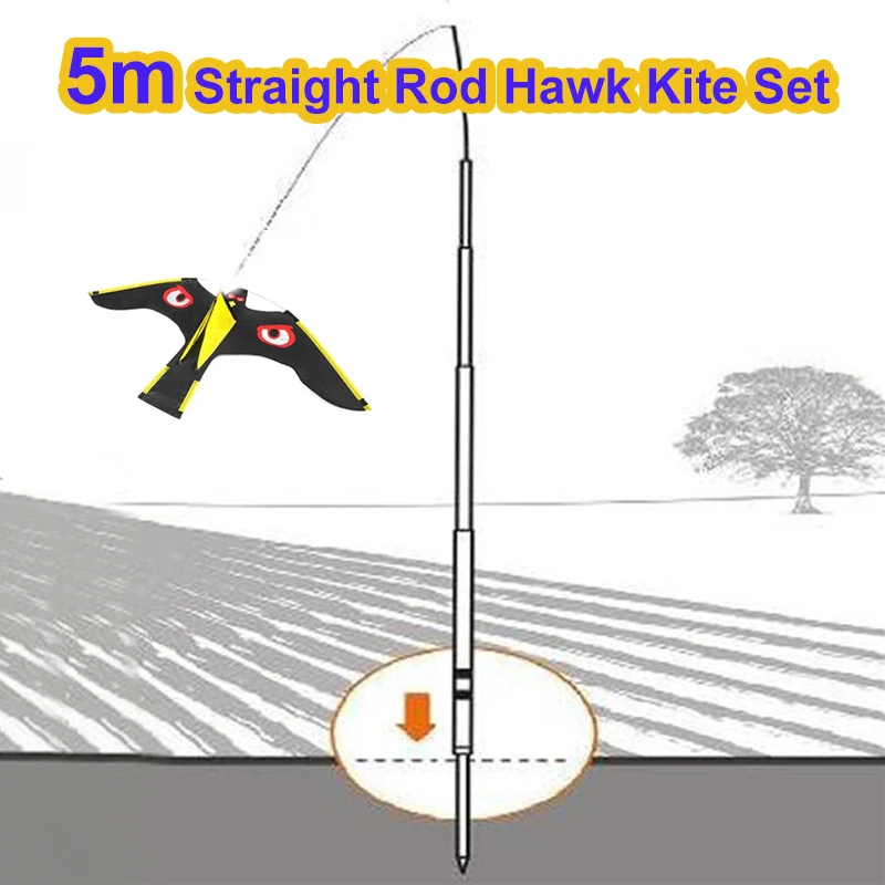 

1 Set Hawk Kite with 5m Rod - Emulation Flying Bird Scarer Driving Bird Repellent for Garden Scarecrow Yard Bird Repeller