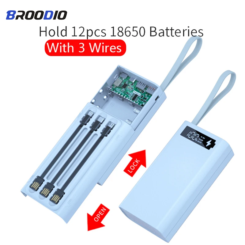

12×18650 DIY Mobile Power Bank Case QC3.0 Quick Charge For Smartphone Charging With 3 Wires 12PCS 18650 Battery Storage Boxes