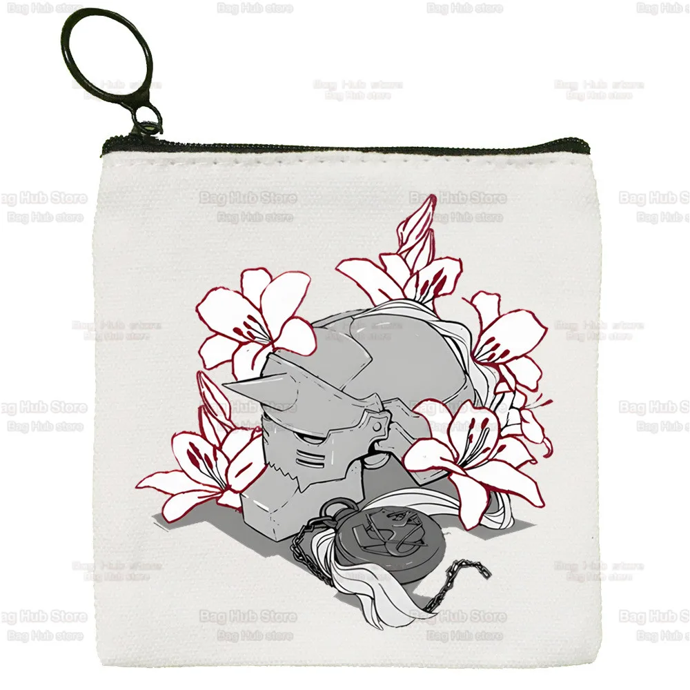 Fullmetal AlchemistCanvas Coin Purse  Edward Elric Canvas Bag Small Alphonse Elric Square Bag Key Bag Card Cartoon Coin Bag