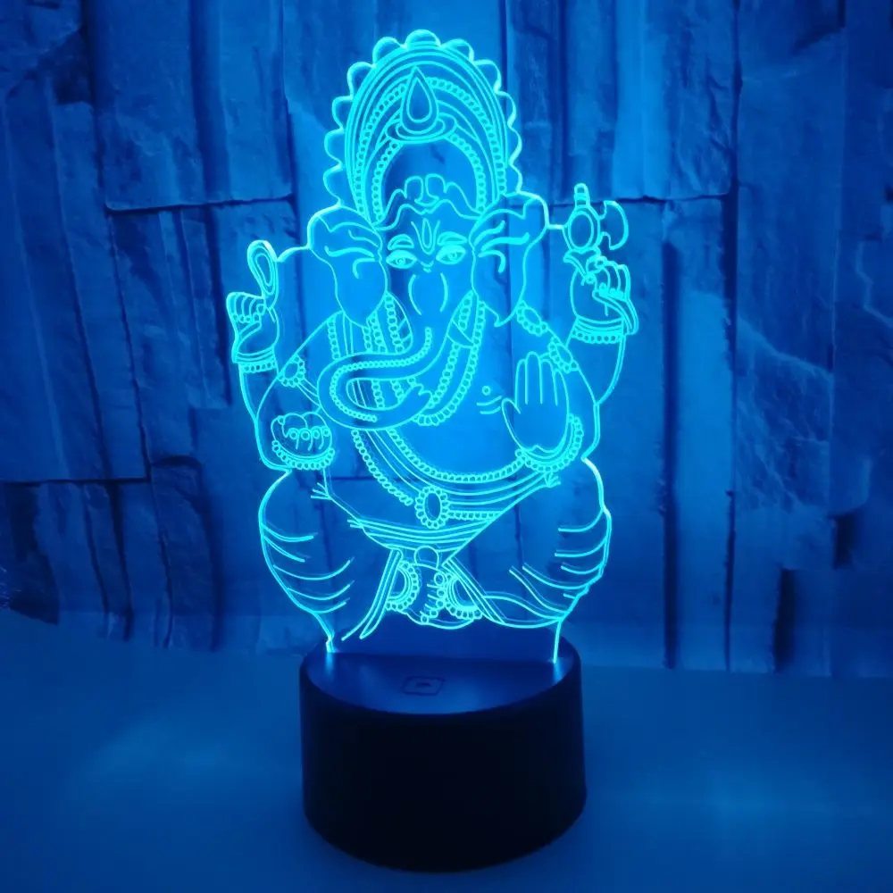 

Hindu Elephant God Statue Acrylic 3d Lamp Indian Ganesh Buddha Figurine NIght Light Gift Decoration Ornaments for Home Room