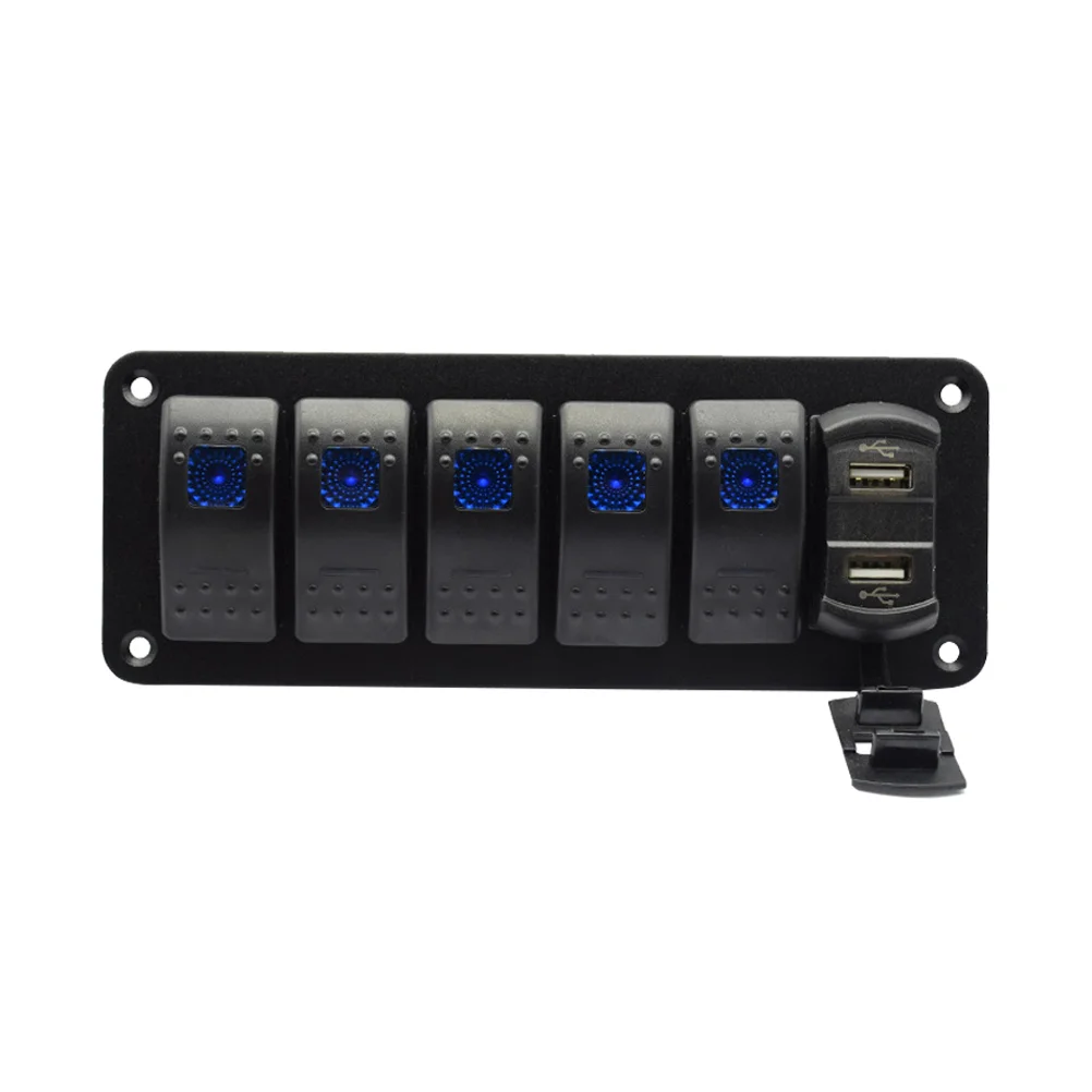 

1PC 6 Gang Switch Panel Voltage Display 12-24V Dual USB Switch Panel for Ship Bus Trailer Boat