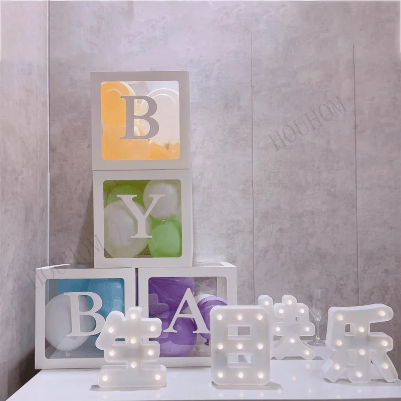 

Alphabet Name Balloon Box Transparent Birthday Wedding Party Decoration Kids1st Birthday Gifts Supplies Kids Baby Shower Globos