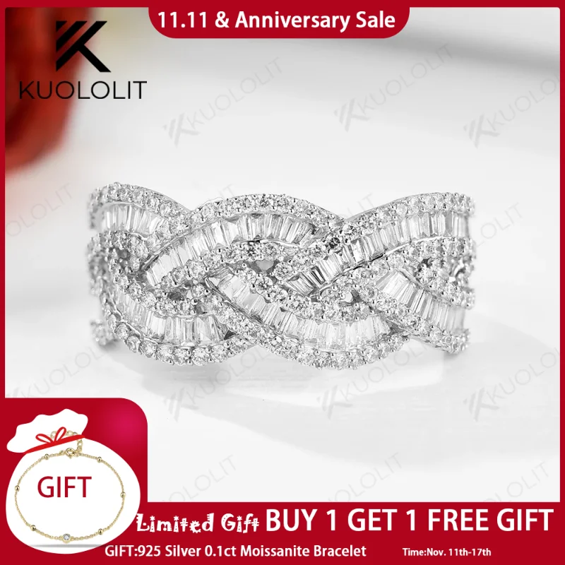 

Kuololit 1CTW Diamond Rings for Women Solid 18K 10K White Gold Ribbon Diamond Match Band for Wedding Engagement Gifts