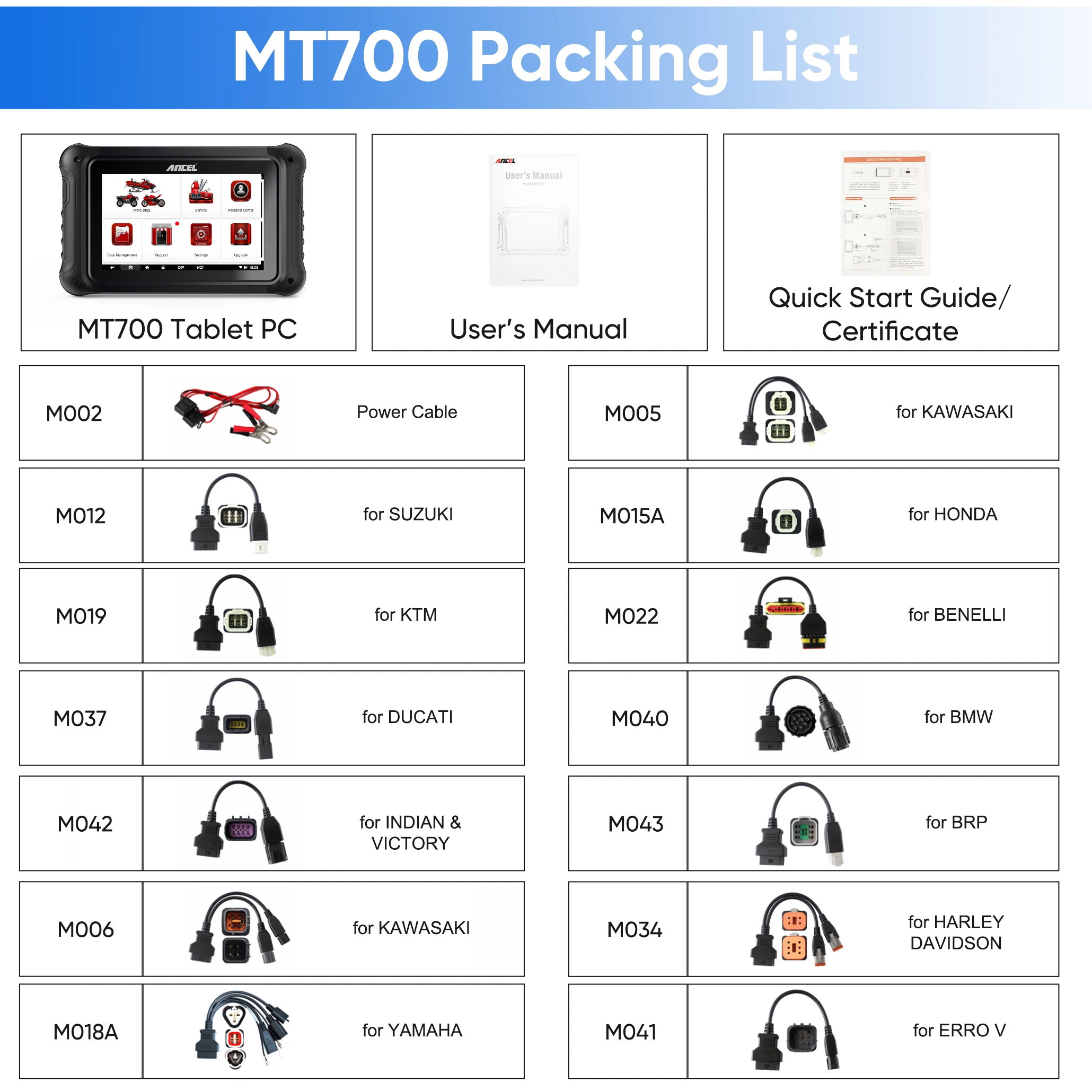 

ANCEL MT700 Сканирование мотоцикла Все системы диагностический инструмент A/F Сброс масла ABS Bleeding 31 Сброс сканера мотоциклов для 16 брендов
