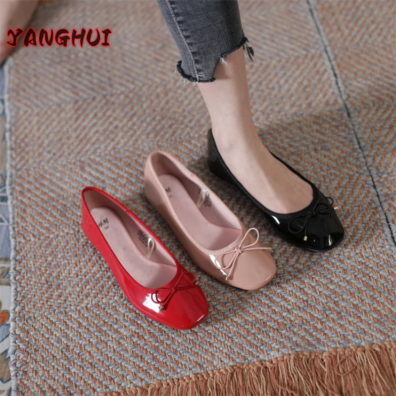 

New Style Solid Color Bowknot Pu Flats Fashionable Casual Versatile Large Single Shoes Soft Sole Comfortable Shallow Sweet 35-42