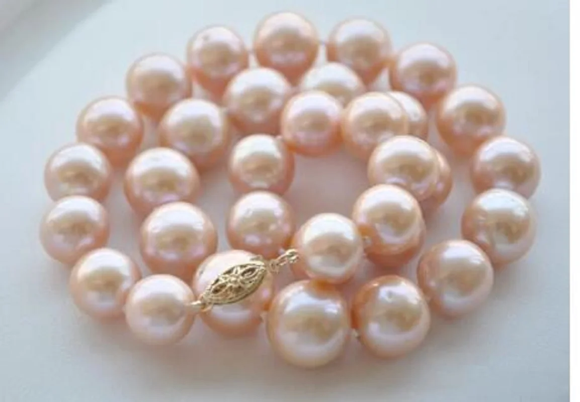 

AAAA 11-12mm round Akoya Pink natural pearl necklace 17.5“”14K clasp fine jewelryJewelry Making