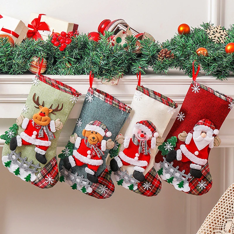 

2022 рождественские чулки, мешки Санта-Клауса с принтом снеговика, медведя Санты для дома 2022, сумка для конфет на новый год, рождественская елка, Рождественский Декор