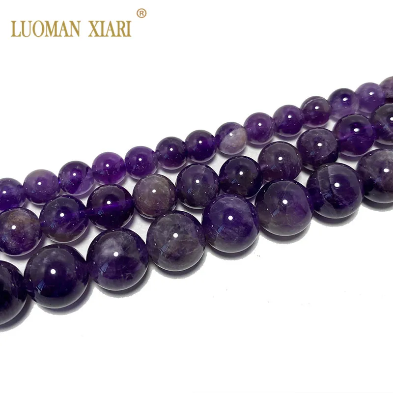 

A 100% Natural Purple Amethyst Crystal Loose Round Gem Stone Beads For Jewelry Making DIY Bracelet Necklace 4/6/8/10/ 12MM 15''