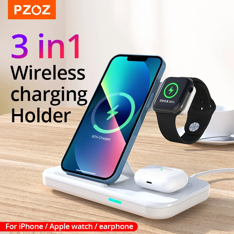 

PZOZ 18W 3 in 1 Wireless Charger For iPhone 13 12 11 Pro XS X 8 Fast Charging Dock Station For Apple Watch 7 6 5 4 3 AirPods Pro
