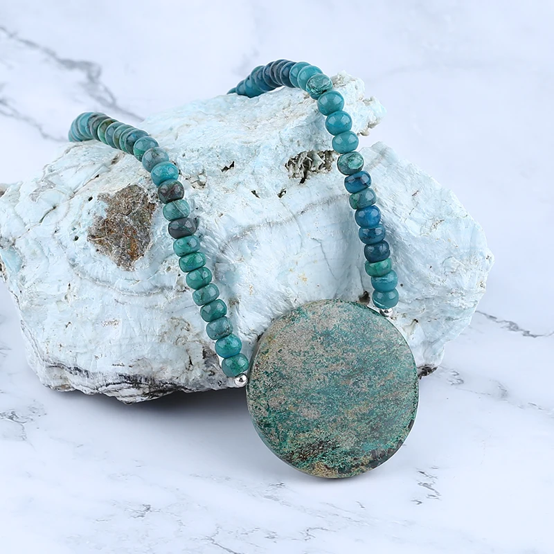 Handmade Jewelry Natural Stone Chrysocolla Gemstone Necklaces Accessories,60cm,112g