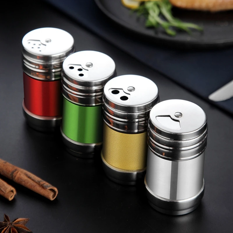 

Stainless Steel Spice Jar Rotating Cover Barbecue Salt Sugar Bottle Shaker Pepper Seasoning Can Home Kitchen Cooking Gadgets