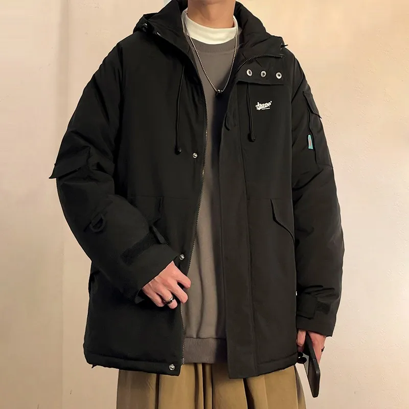 2023 Men Winter Parka Jackets Black Print Casual Warm Coat Mens Parkas Fashion Zipper Bread Clothes Coats