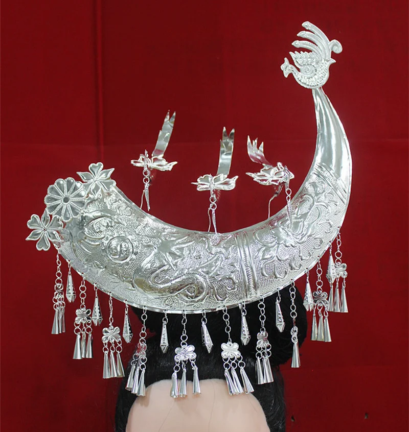 Hmong ювелирные изделия Miao Серебряный головной убор шпилька для волос Национальный