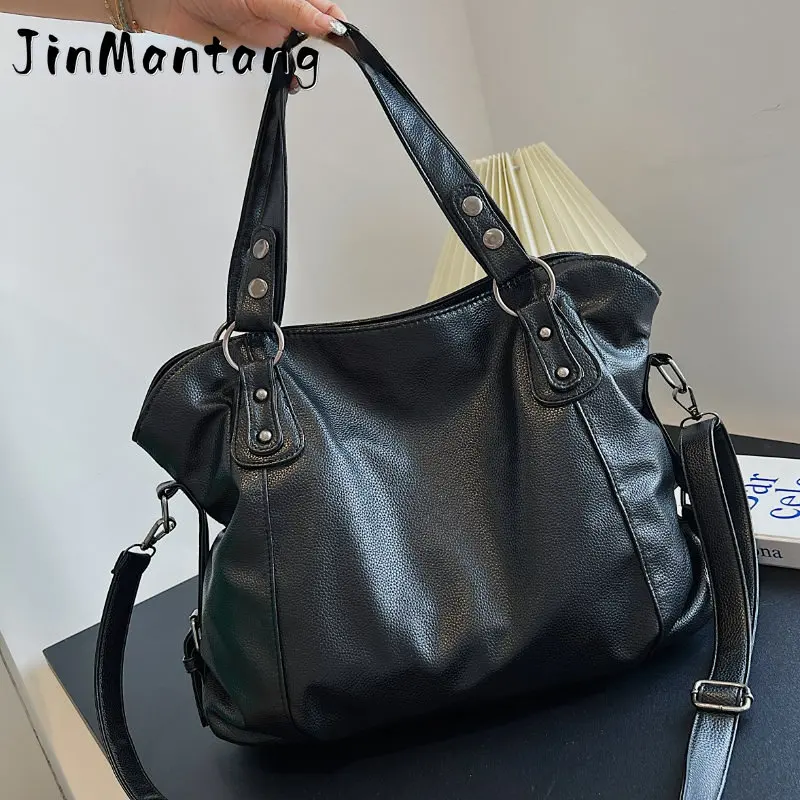 

2023 Winter Shoulder Bags for Women Vintage Solid Color Simple Large Capacity Big PU Leather The Latest Handbags Travel Totes