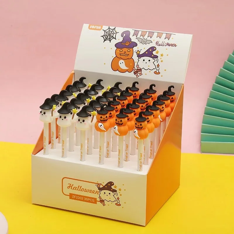 

36PCs Creative Halloween Stationery Gift Cartoon Silicone Gel Pen Cute Pumpkin Ghost School Office Supplies Black Signature Pens