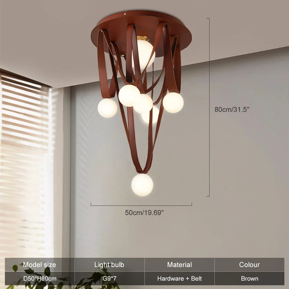 

Потолочный светильник MZISOSOD Nordic Lamp из коричневой кожи