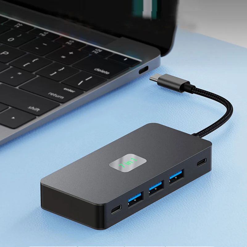 Фото USB C-концентратор, 4K, переключатель управления, 3 монитора, преобразователь синхронного дисплея, 4 порта, USB-диск типа C, адаптер расширения PD 100 Вт, зарядная док-станция №5