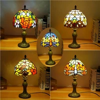 tiffany table lamp for bedroom living room contemporary creative flower led light home american table lamp bedside bar lighting