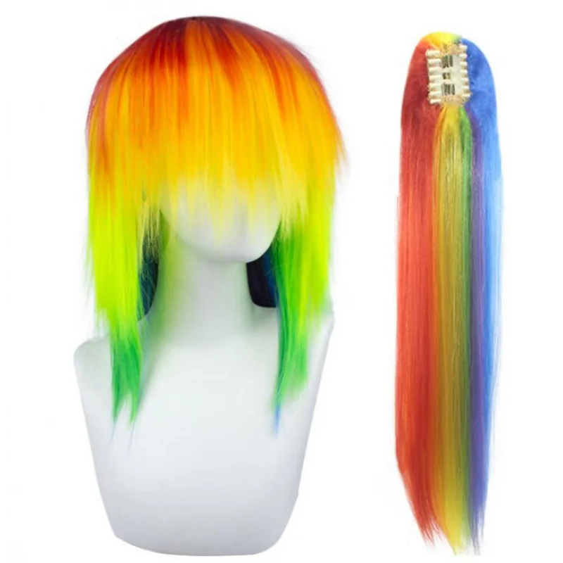 Anime My Little Pony Rainbow Dash Multi Color  Hair Cosplay Costume Wigs Heat Resistance Fiber
