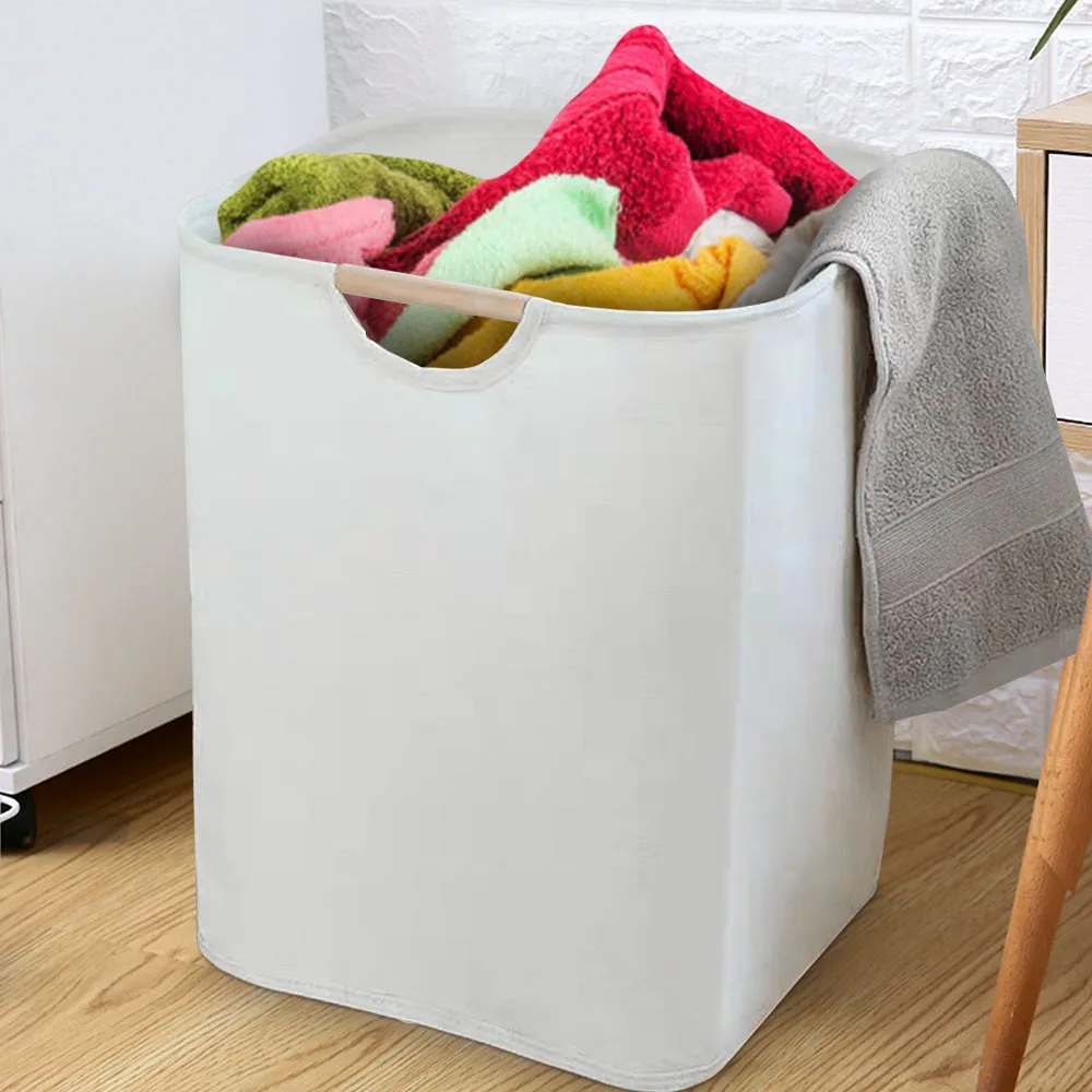 

Dirty Clothes Storage Basket With Wood Handle Foldable Laundry Basket Large Laundry Hamper Household Supplies