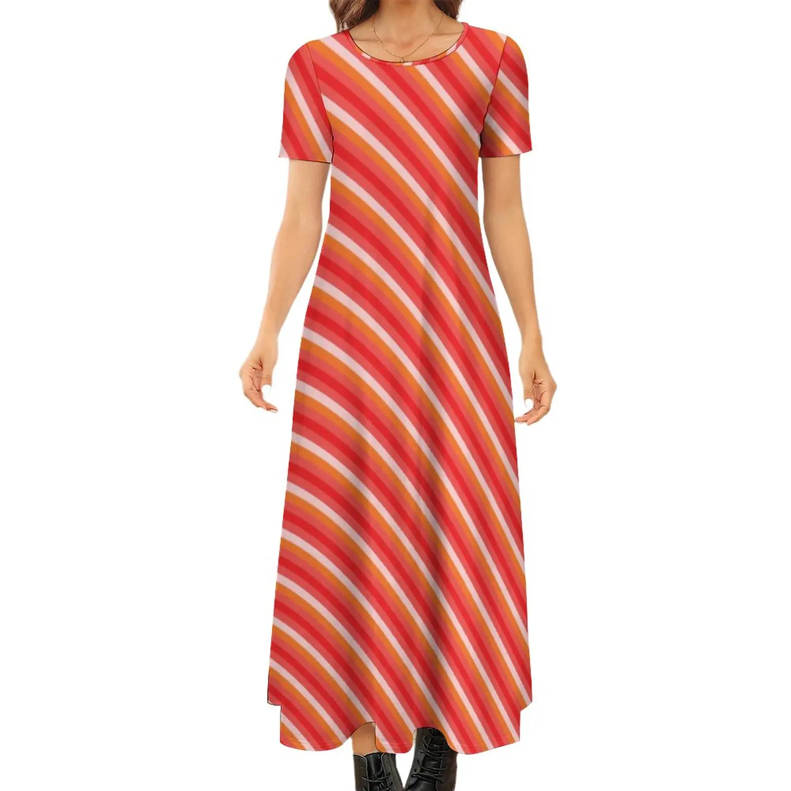

Striped Pallets Dress Colorful Print Streetwear Boho Beach Long Dresses Women Retro Maxi Dress Birthday Gift