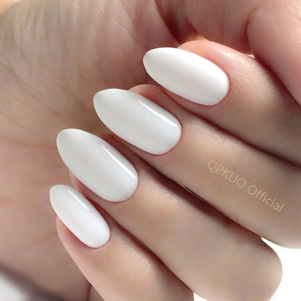 

24Pcs Shiny White Short Stiletto False Nails With Jelly Glue DIY Artificial Fake Nails Art Tips Press On Manicure Tools