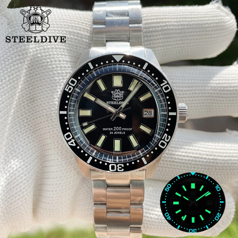 

SD1962 Steeldive Brand 200M Water Resistant Ceramic Bezel Lid Shape 15.6mm Sapphire Glass Mens Dive Watch BGW9/c3super luminous
