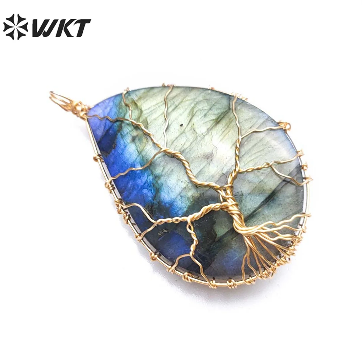 

WT-P1846 Wholesale handmade Natural flashi Labradorite wire wrapped Tree pendants for necklace energy Birth stone pendants