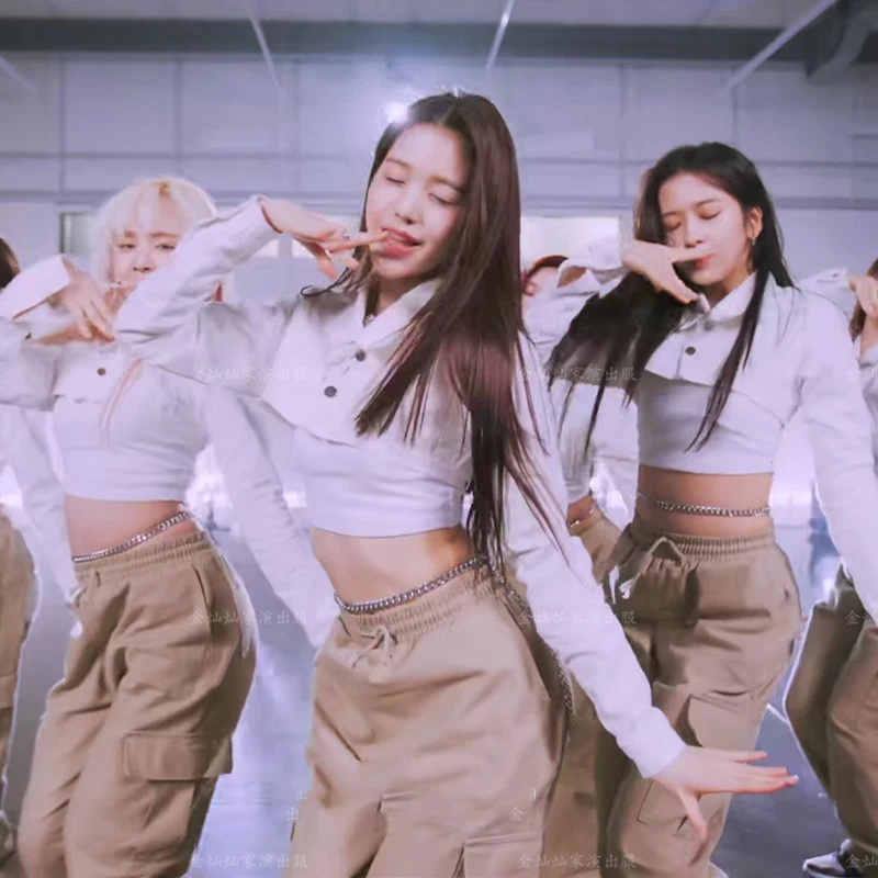 Корейская женская группа джазовый танец белая тонкая футболка с длинным рукавом