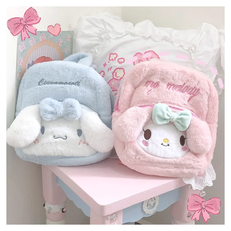 

Cartoon Cute My Melody Cinnamoroll Plush Toys Backpack Kawaii Anime Sweet Student JK Plushie Soft Storage Bag Girl Birthday Gift