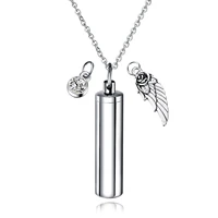 hot souvenir pet ashes collar for men and women cylinder ashes pendant titanium steel wings zircon pendant