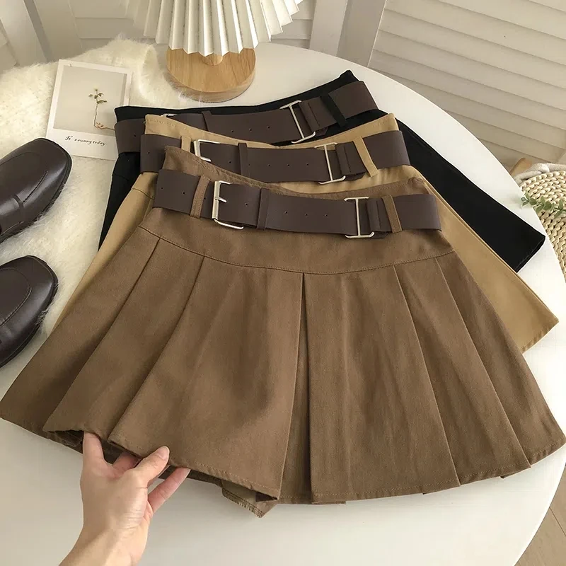 

High Waist Pleated Skirts Female 2023 Autumn New Korean Fashion Skirt Wild Short Clothes for Women Solid Color Sexy Miniskirt