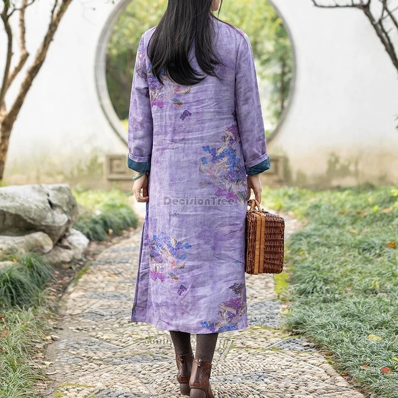 2024 утолщенное зимнее хлопковое льняное Ципао в стиле ретро элегантное освещение