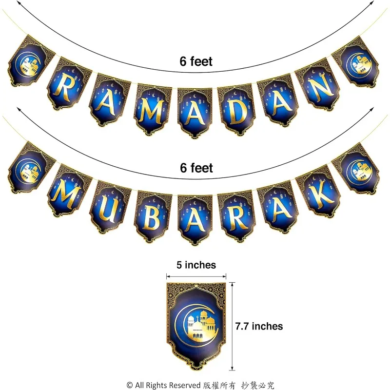 Блестящий Синий Золотой Рамадан баннер с звездой полумесяцем фонариком флагом